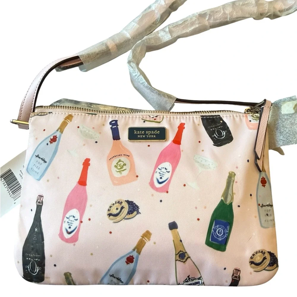 Kate Spade New York Dawn Pink Nylon Champagne Triple Gusset Crossbody Bag NEW
