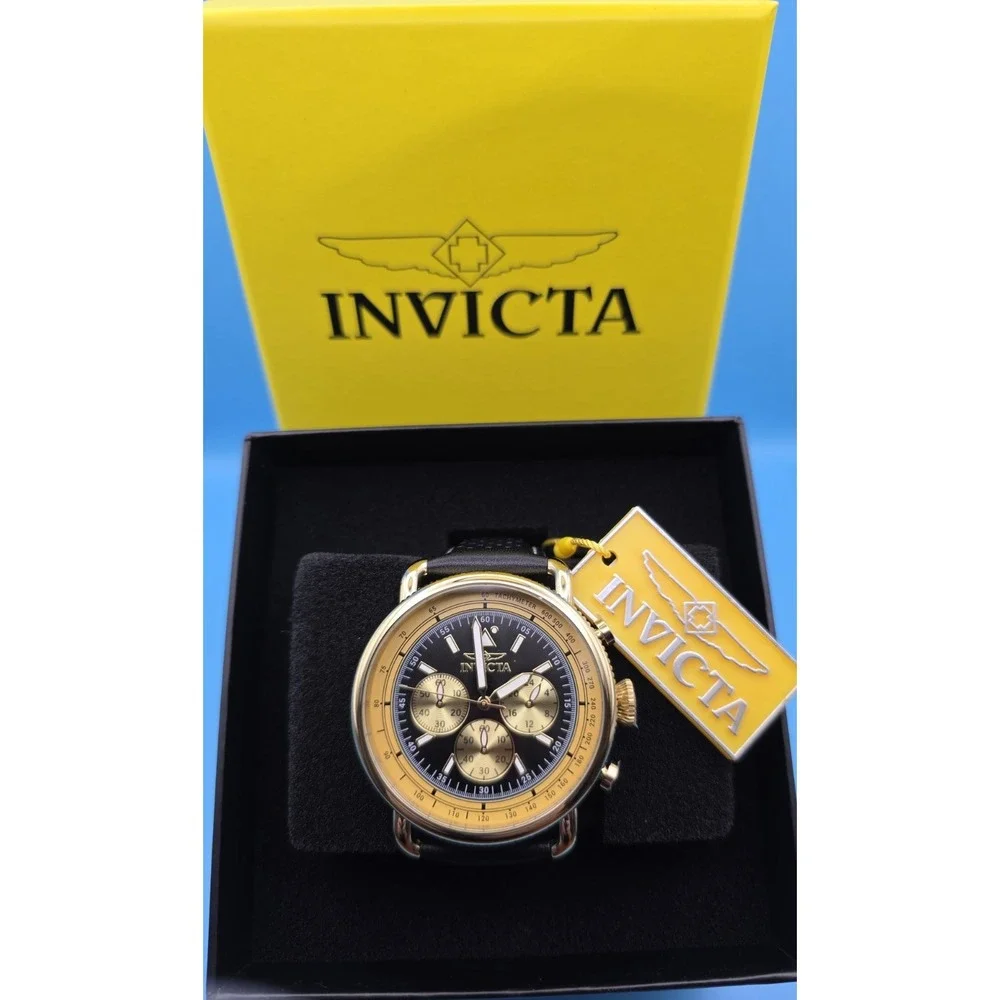 NEW Invicta Speedway Men's Watch - 44mm, Black Leather Band (47366) #0339