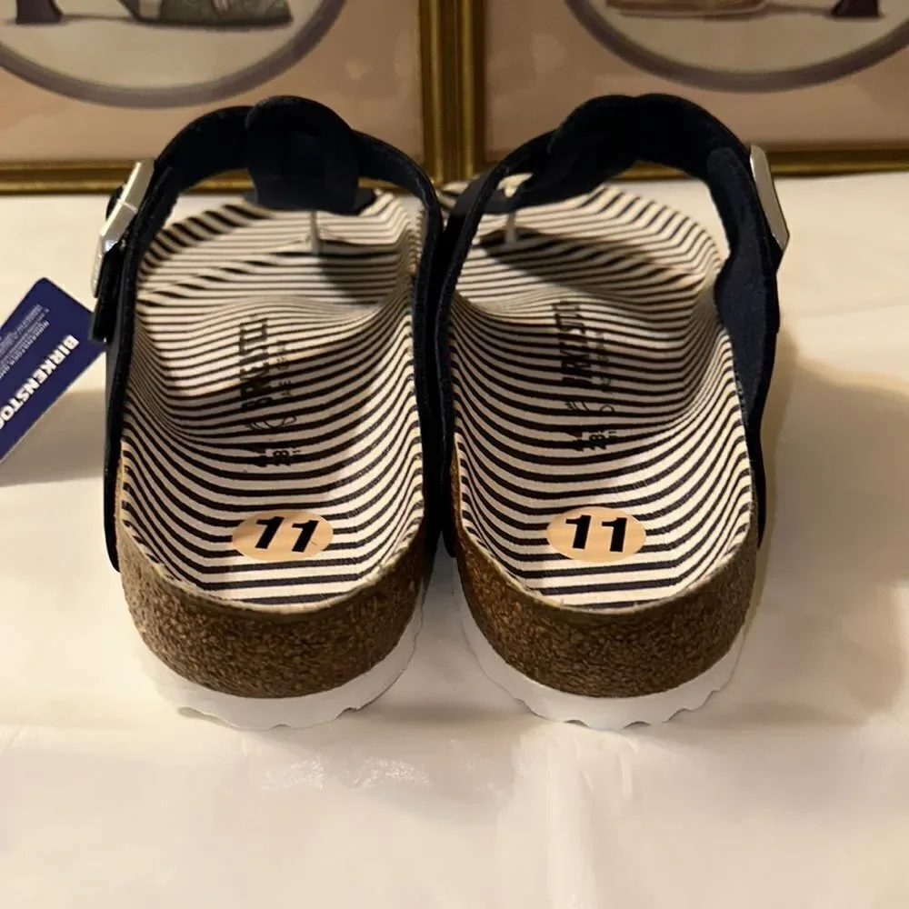 Birkenstock 11 Gizeh Nautical Stripes Navy White Thong Buckle Sandals