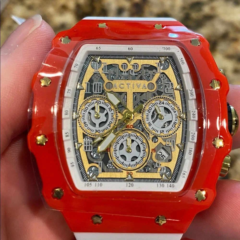 Activa x Invicta Red Watch with Skeleton Dial
