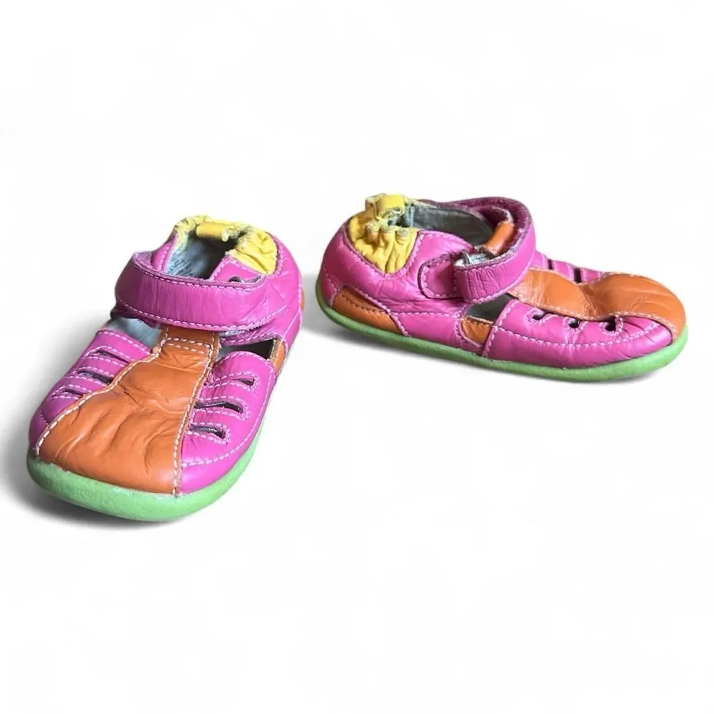 Robeez Pink Orange Leather Baby Sandals Size 12-16 Months Soft Sole