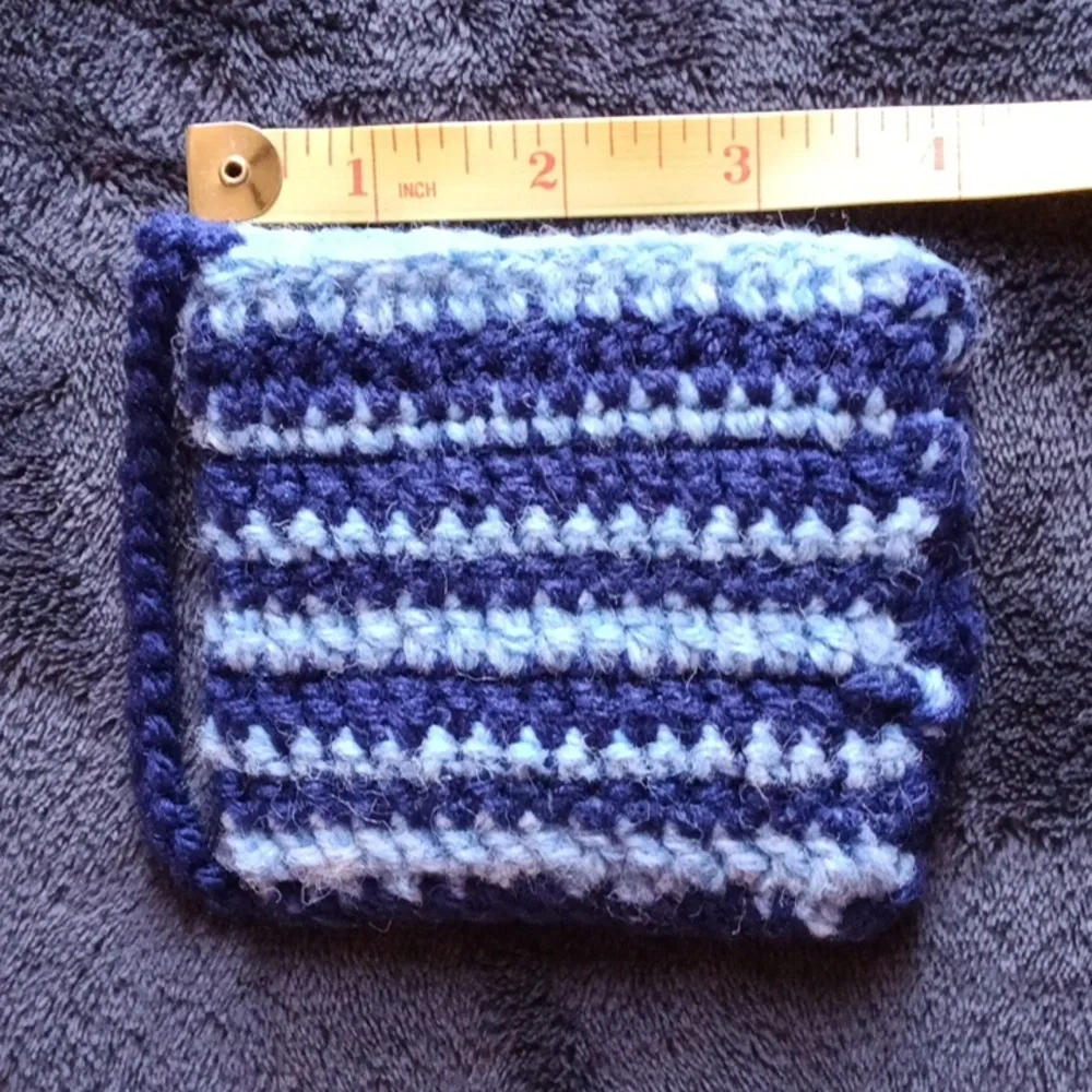 Hand Made Blue Crochet Soap Handbag with Dark And Light Blue Stripes - Unisex