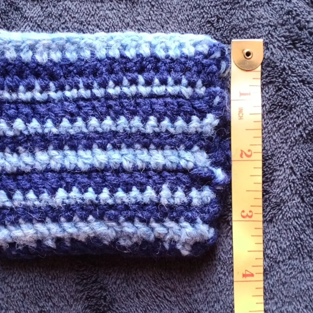 Hand Made Blue Crochet Soap Handbag with Dark And Light Blue Stripes - Unisex