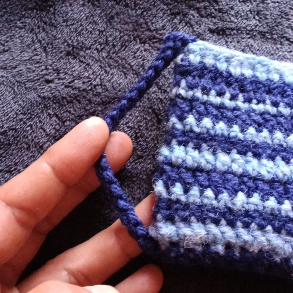 Hand Made Blue Crochet Soap Handbag with Dark And Light Blue Stripes - Unisex