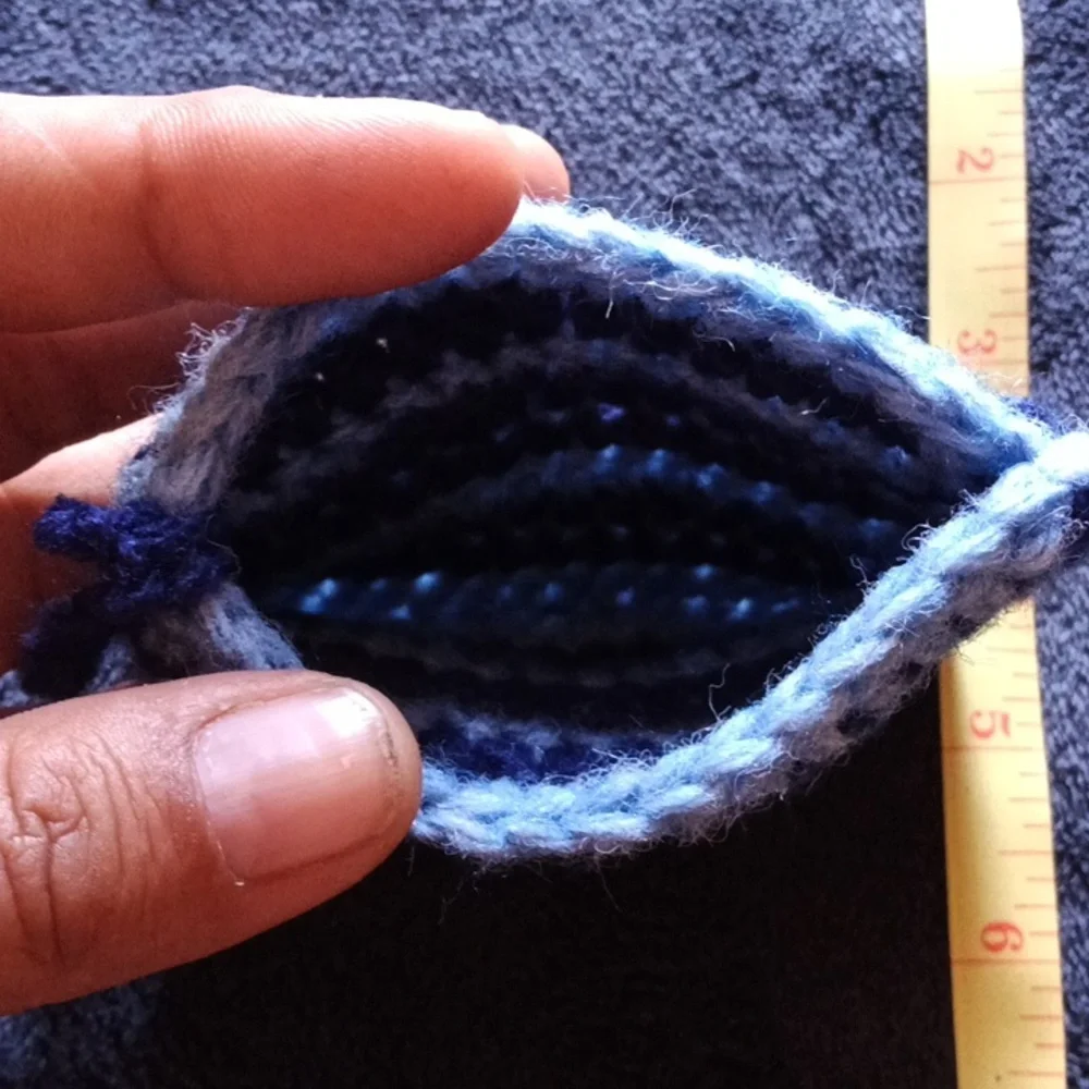 Hand Made Blue Crochet Soap Handbag with Dark And Light Blue Stripes - Unisex