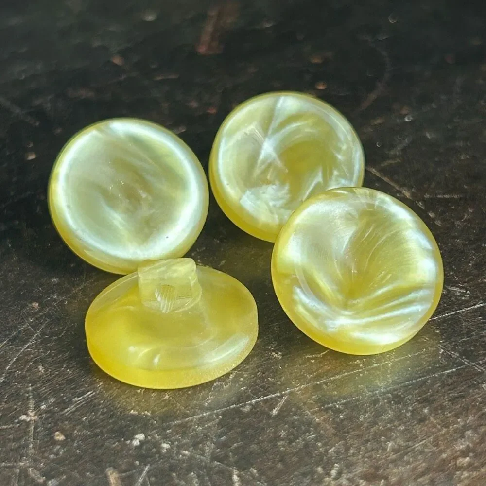 Vintage 4 Yellow Moonglow Lucite Concave Round Buttons