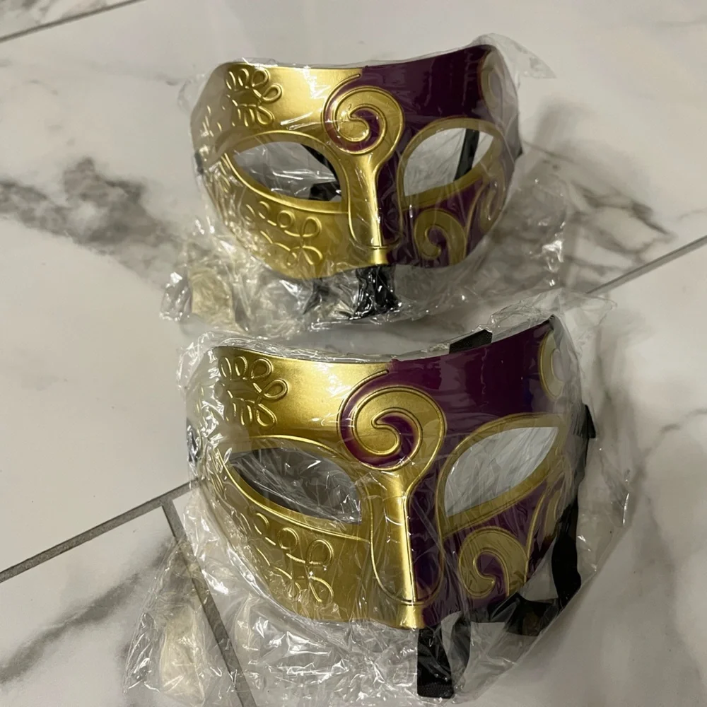 Gold and Purple Decorative Masquerade Masks - Set of 2