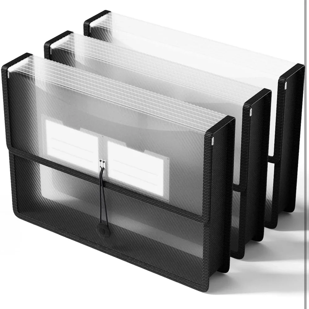 ThinkTex Expanding File Folder, Transparent envelopes w/Elastic Closure, 3 Pack