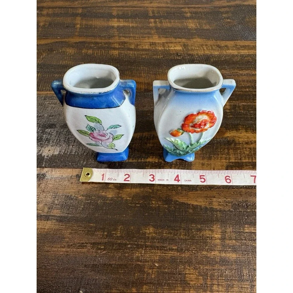 Vintage Mini Vase Lot 4 Occupied Japan Hand Painted Floral Bud Vases Ceramic