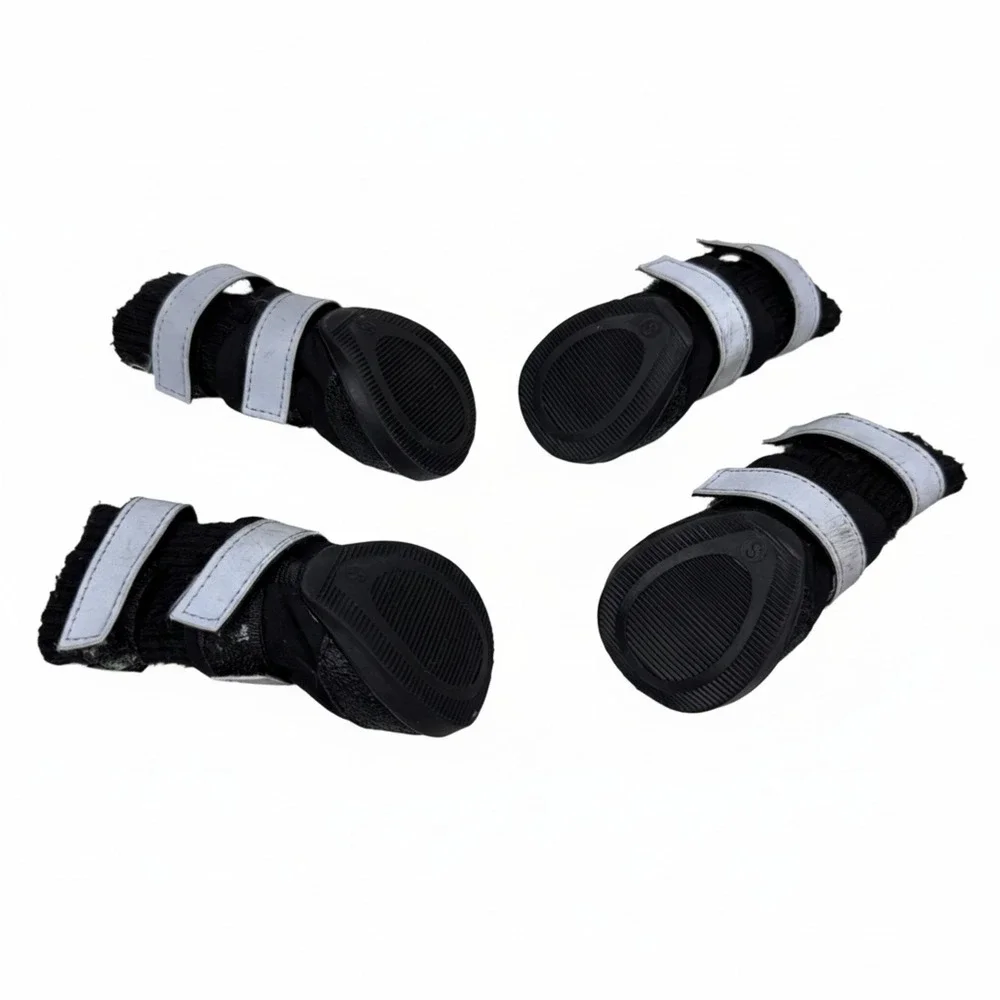 Small Black Dog Boots Paw Protectors with Reflective Straps & Anti-Slip Soles