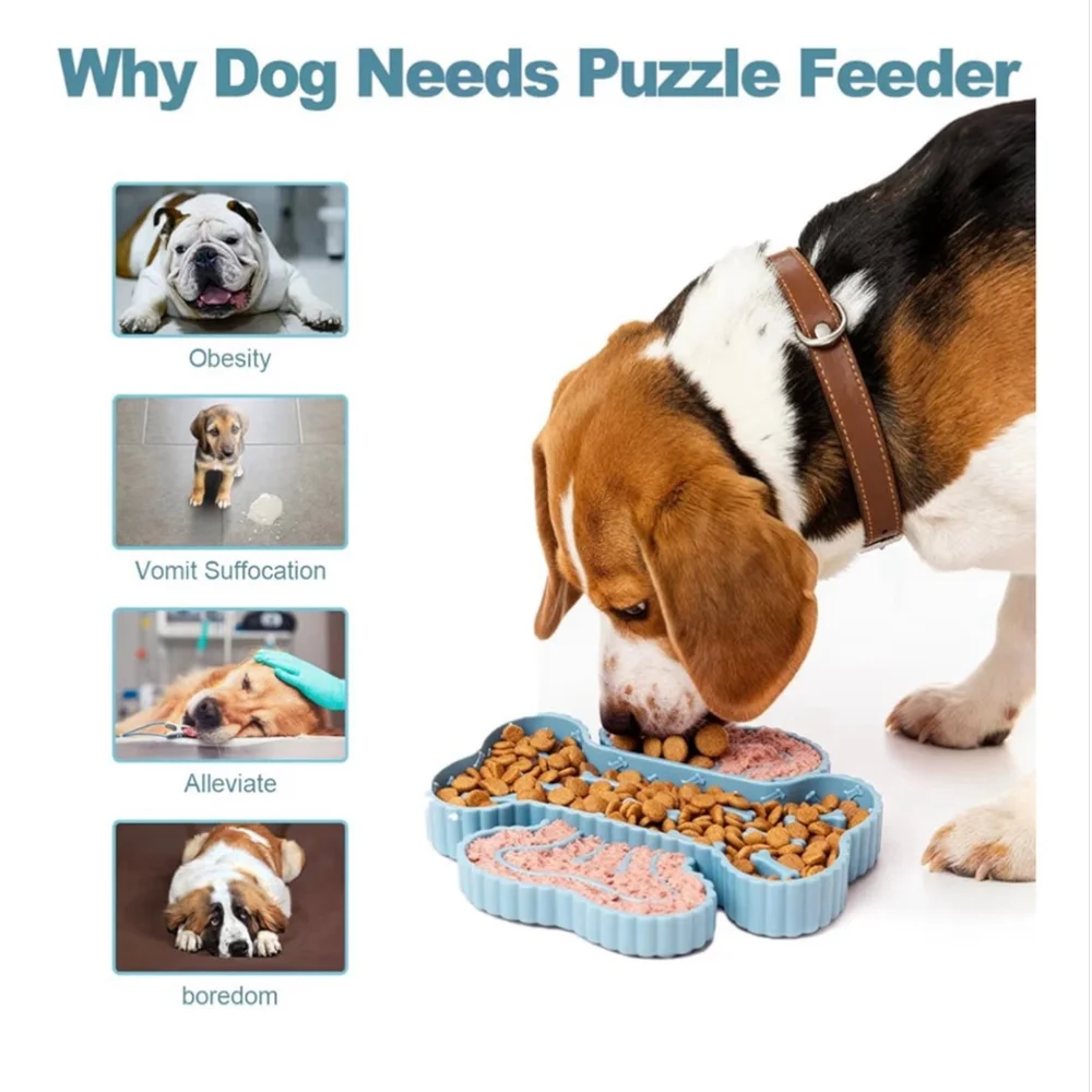 NEW 2 in 1 Slow Feeder Dog Bowls Dogs Suction Cups Dry & Wet Puzzle Anxiety