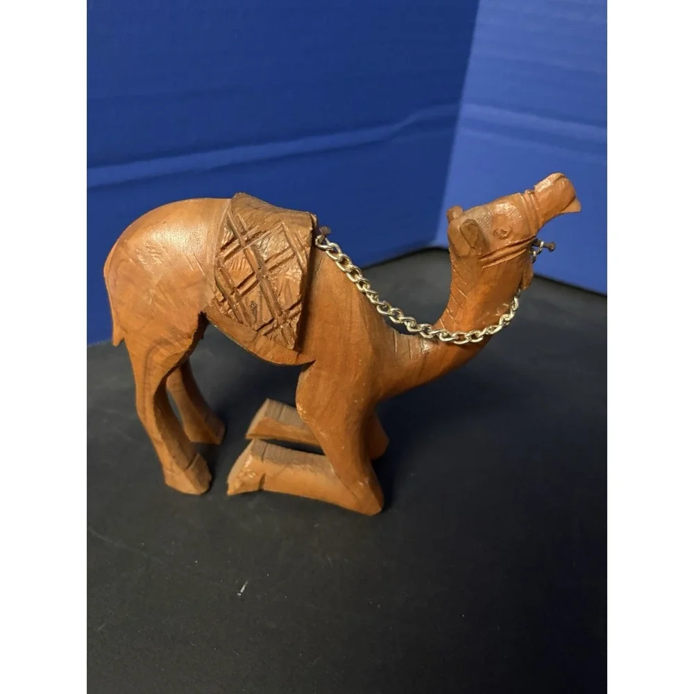 Vintage Fur Camel Figurine with Blanket & Brass Chain – Handcrafted Animal Decor
