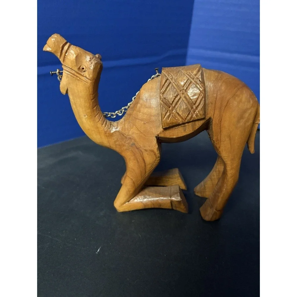 Vintage Fur Camel Figurine with Blanket & Brass Chain – Handcrafted Animal Decor