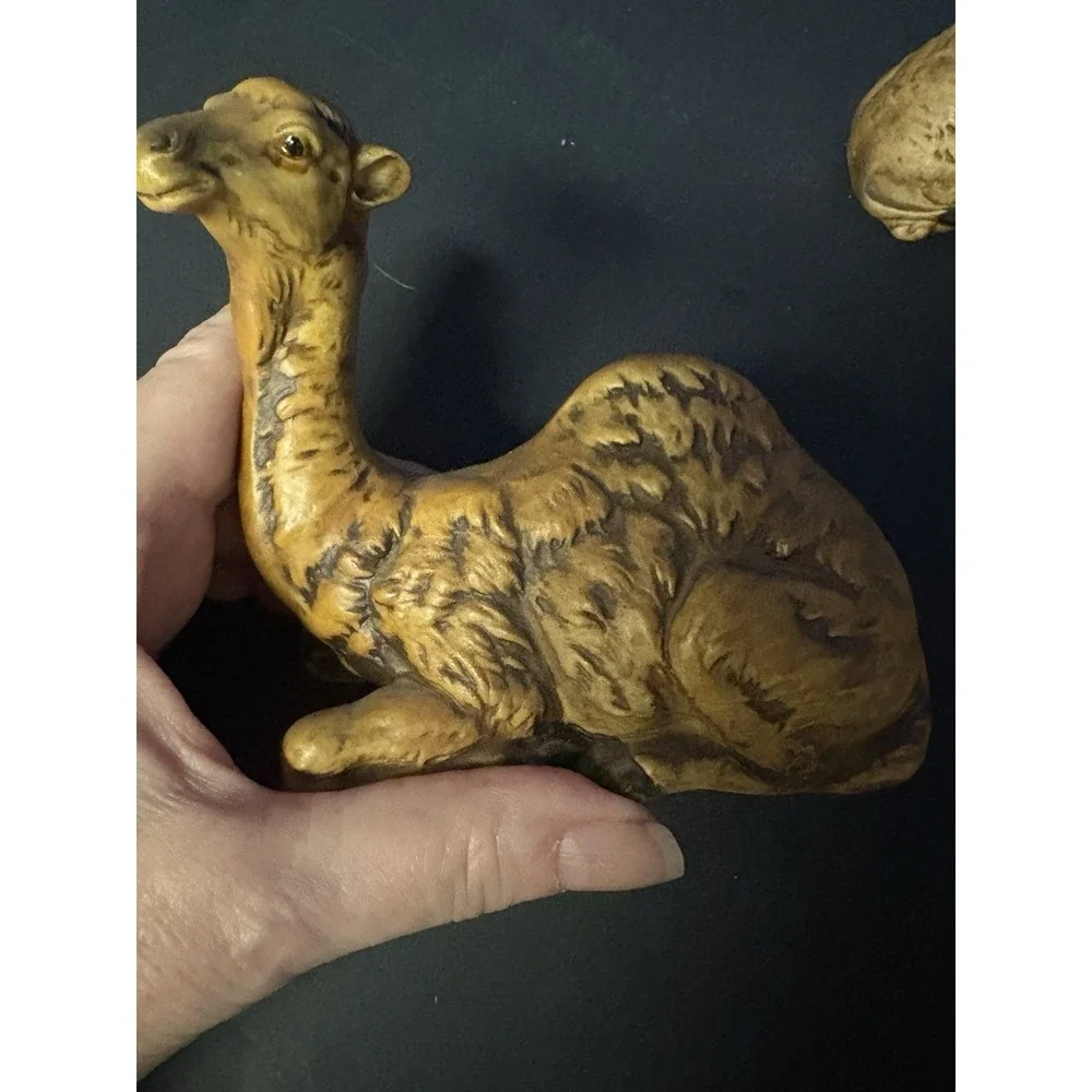 Vintage Fur Camel Figurine with Blanket & Brass Chain – Handcrafted Animal Decor