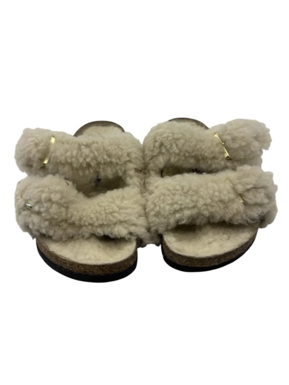 Birkenstock Arizona Big Buckle Shearling Slide Sandals Teddy Eggshell Kids Sz 28