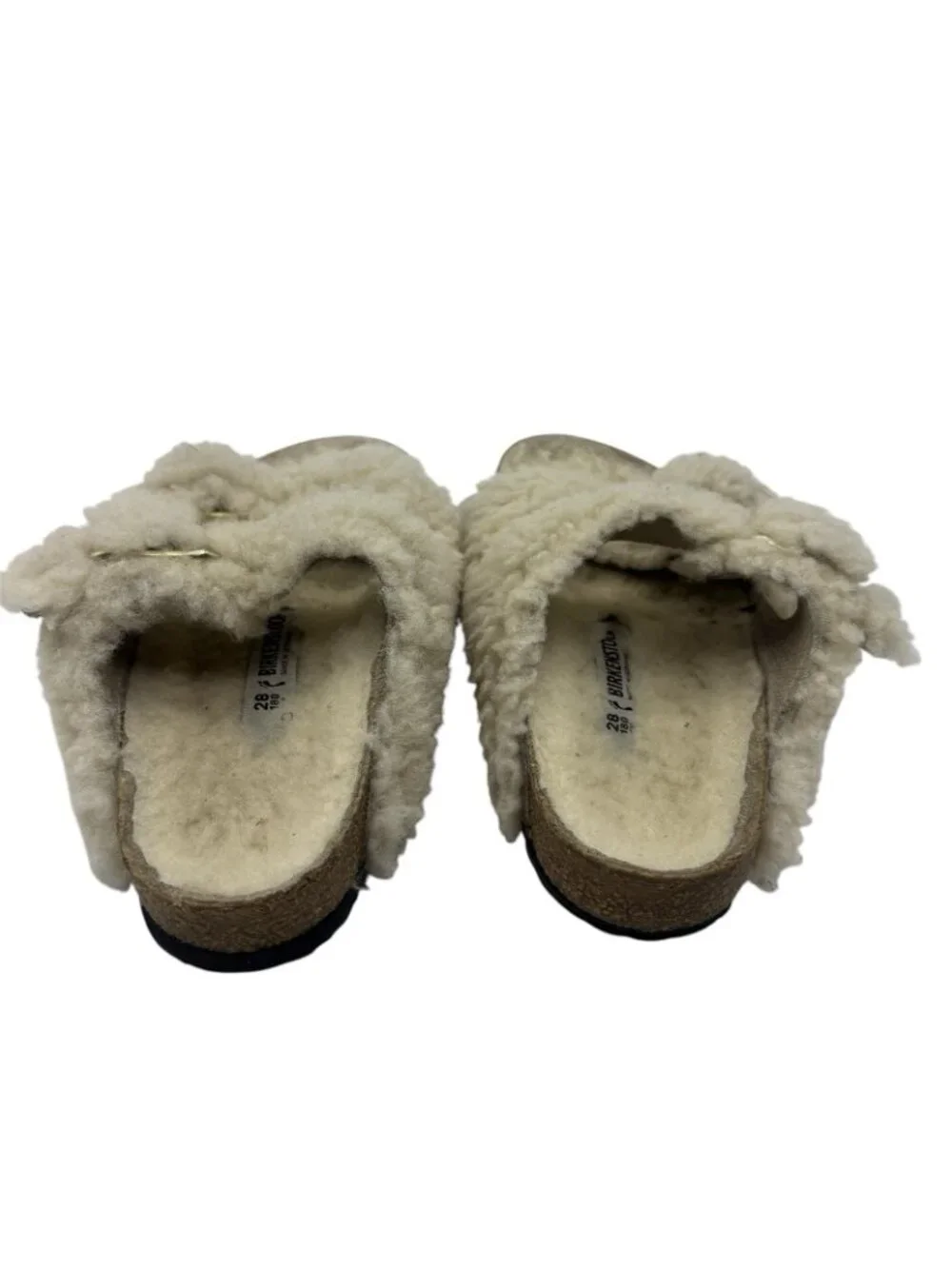 Birkenstock Arizona Big Buckle Shearling Slide Sandals Teddy Eggshell Kids Sz 28