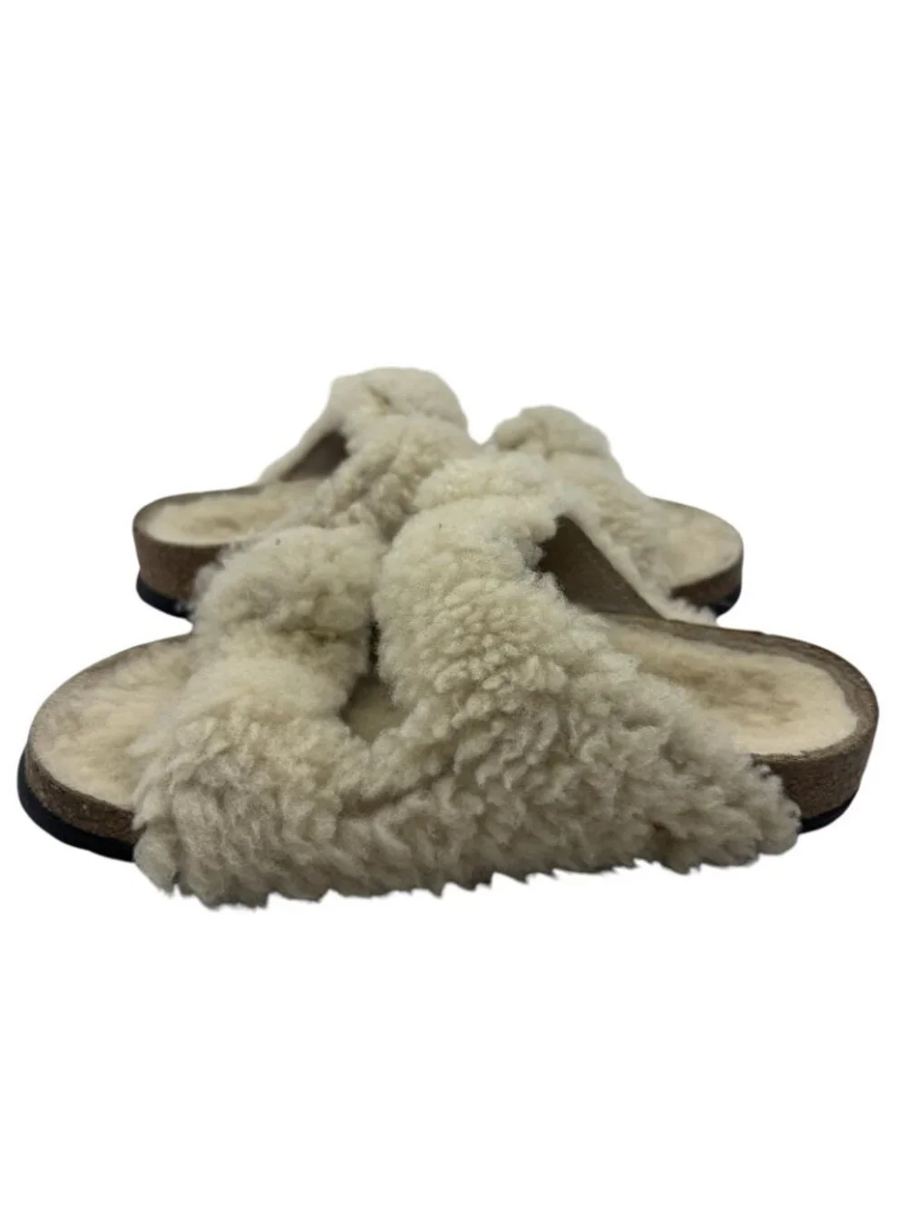 Birkenstock Arizona Big Buckle Shearling Slide Sandals Teddy Eggshell Kids Sz 28
