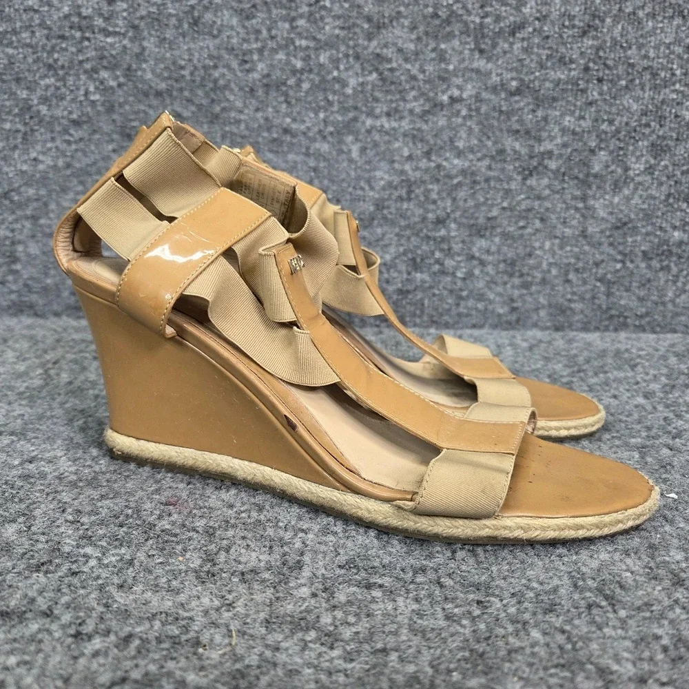 Fendi Carioca‎ Tan Patent Leather Espadrille Wedge Sandal Old Money 38.5 8.5