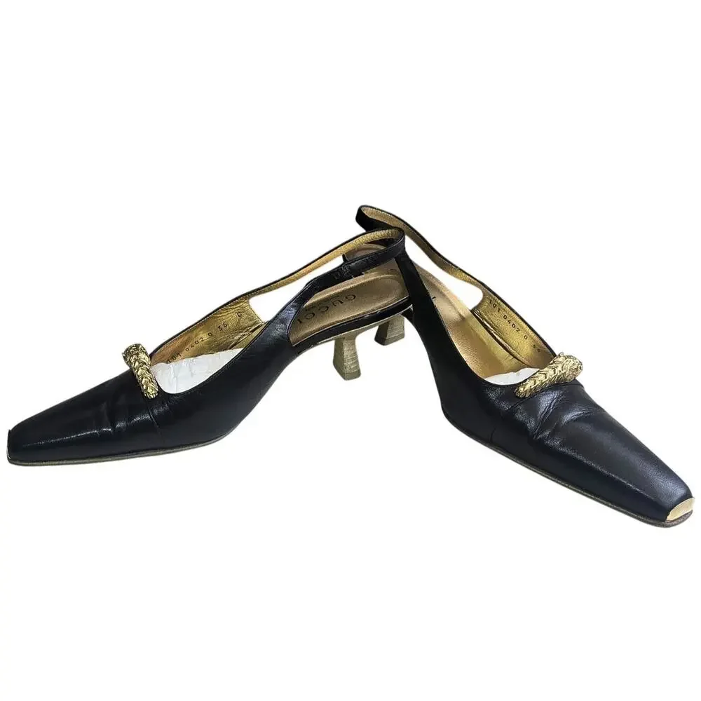 Vintage 2000s Tom Ford for Gucci Black and Good slingback Pumps sz 36 C