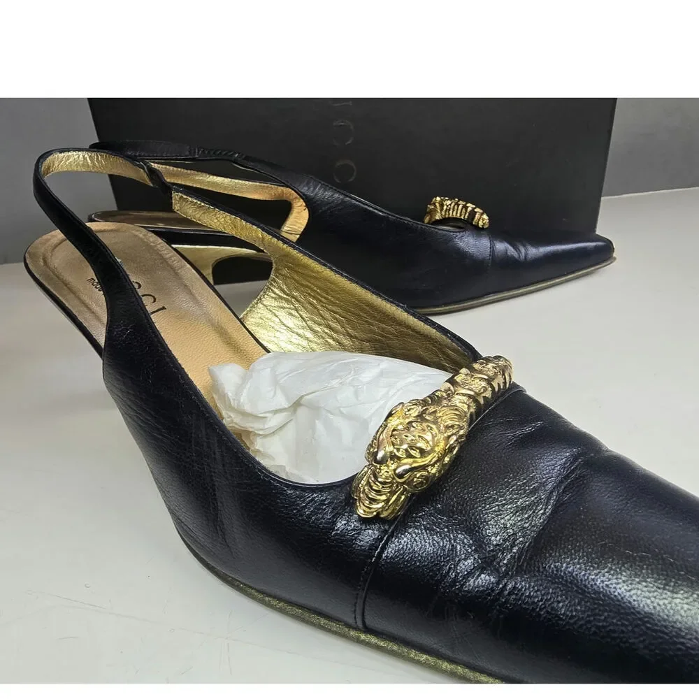 Vintage 2000s Tom Ford for Gucci Black and Good slingback Pumps sz 36 C
