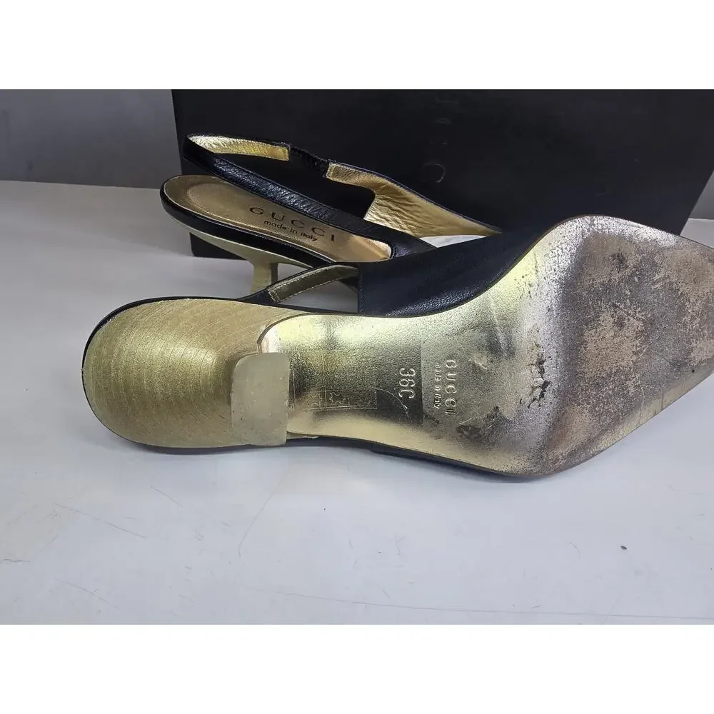 Vintage 2000s Tom Ford for Gucci Black and Good slingback Pumps sz 36 C