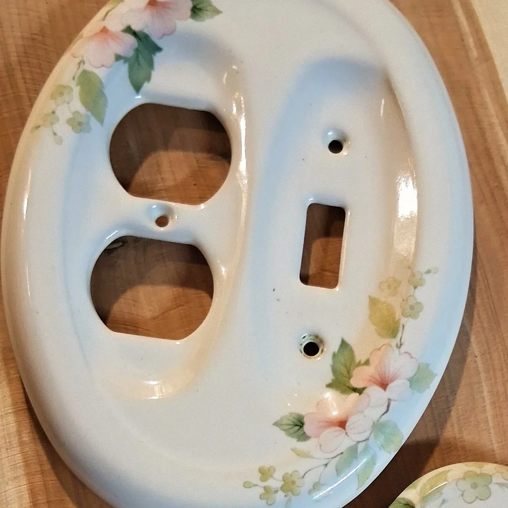 👒​VTG Ceramic Pink Dogwood Floral Wall Plate Set | Oversized Oval🌈