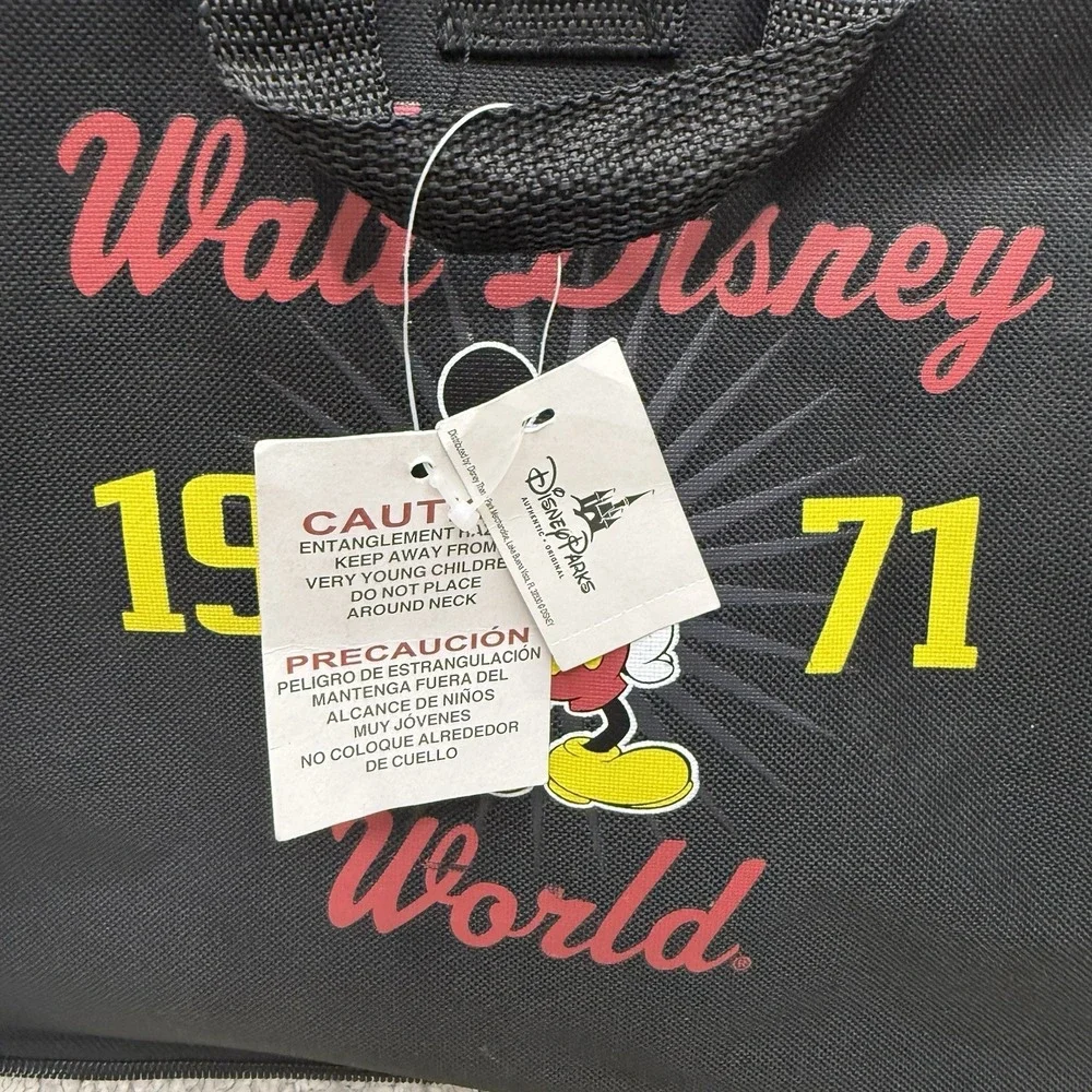 Walt Disney World 1971 Mickey Mouse Black Duffel Bag Gym Tote Collapsible