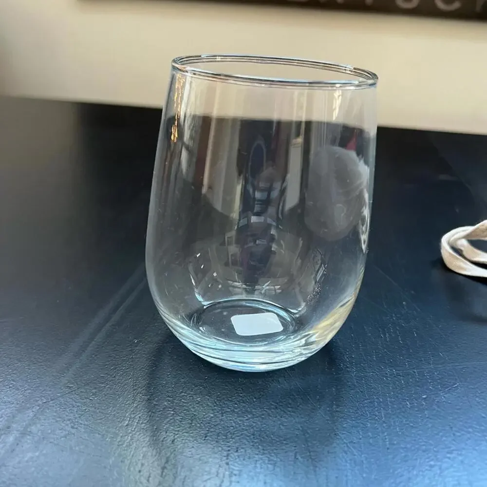 New ! Crate & Barrel (Set of 2) Stemless Wine Glasses Wrapped in Cotton Bag