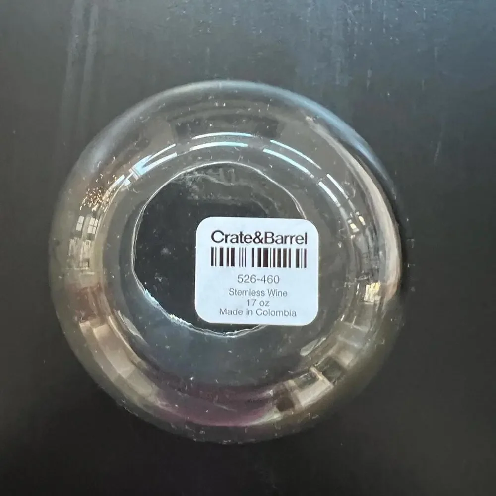New ! Crate & Barrel (Set of 2) Stemless Wine Glasses Wrapped in Cotton Bag