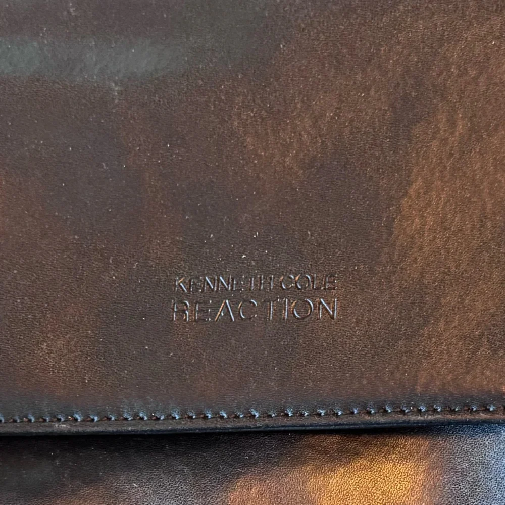 High End Kenneth Cole Reaction Men's Black Leather Briefcase Laptop Bag MINTY