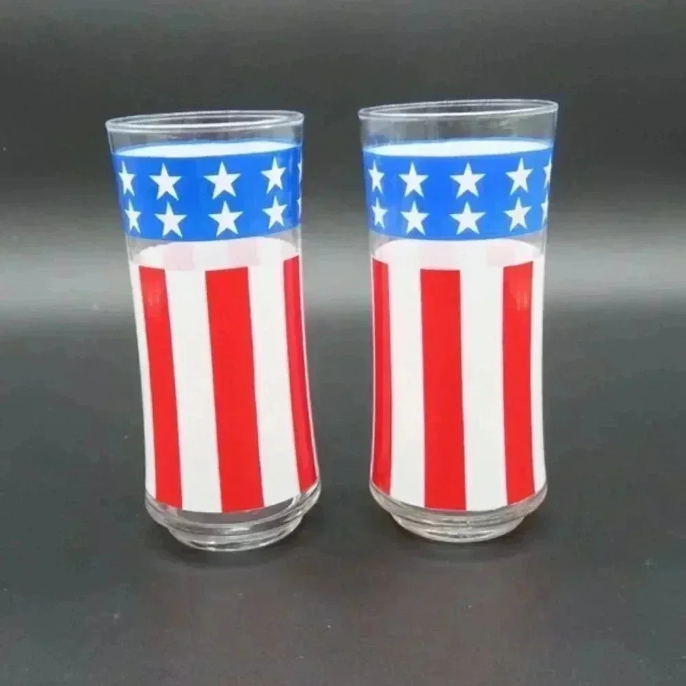 Vintage Libbey Drinking Glasses Stars And Stripes USA Flag Patriotic Olympics