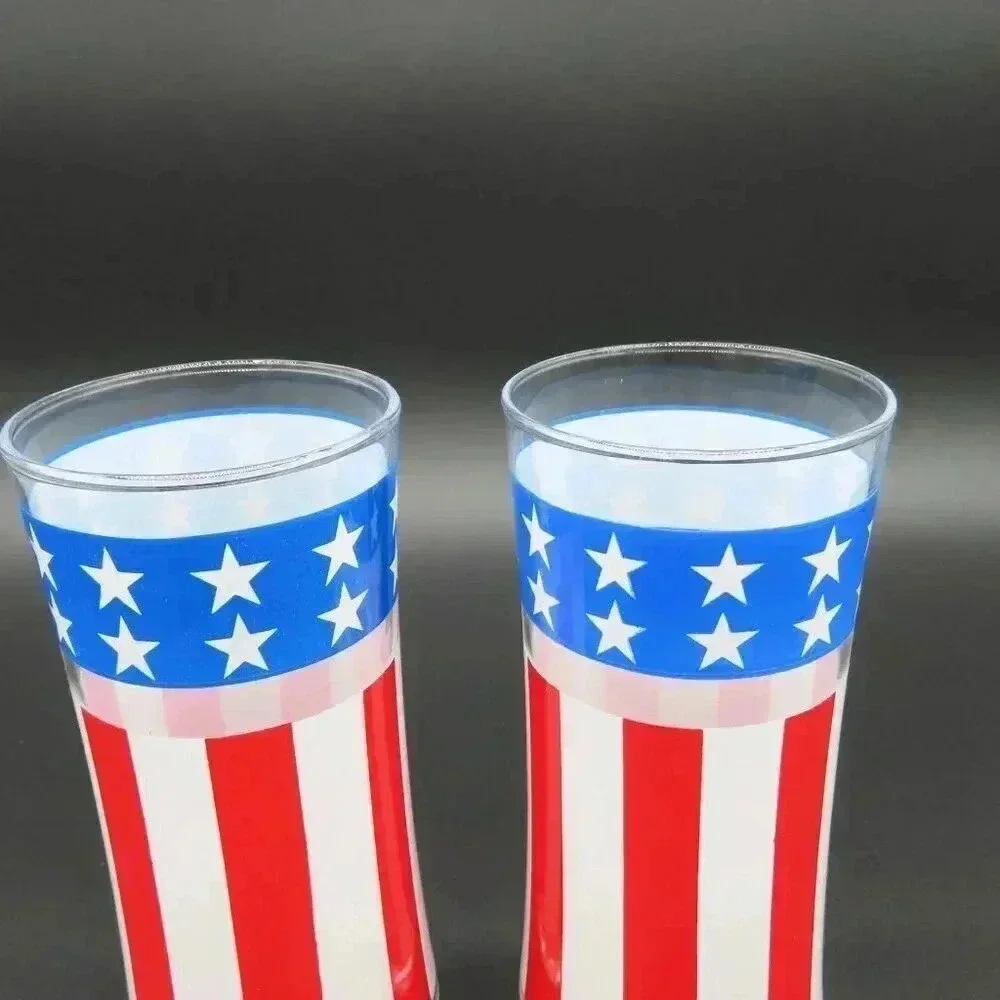 Vintage Libbey Drinking Glasses Stars And Stripes USA Flag Patriotic Olympics