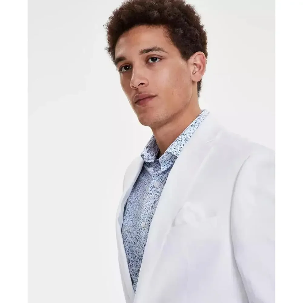 Bar III Men's White Linen Summer Casual Slim-Fit Formal Suit Jacket Size 36R
