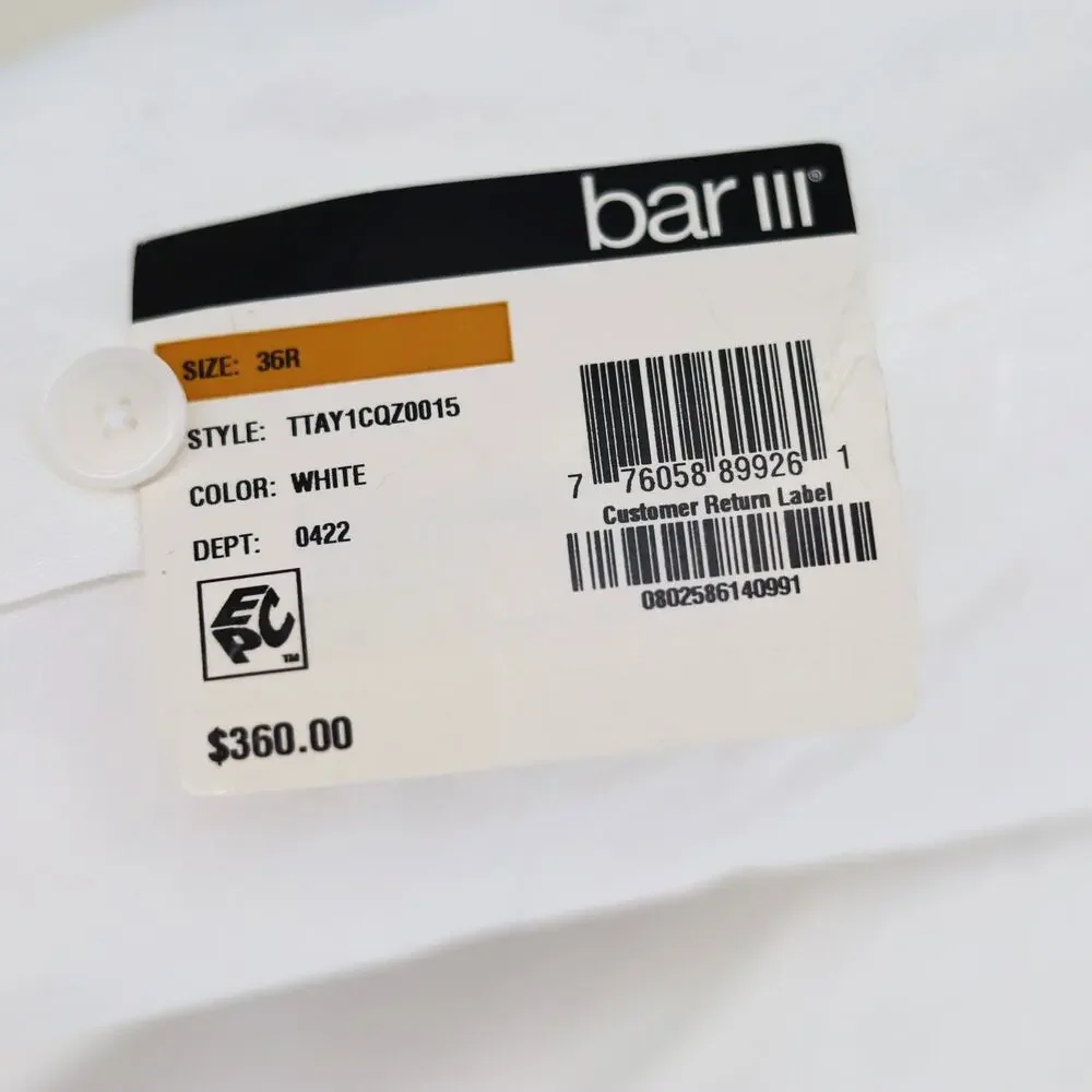 Bar III Men's White Linen Summer Casual Slim-Fit Formal Suit Jacket Size 36R