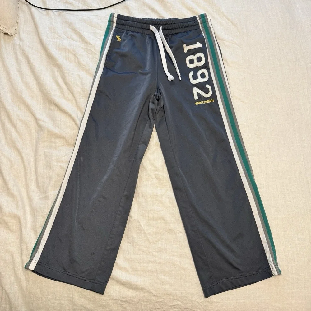 VTG Abercrombie‎ and Fitch Track Pants Boys Large Ankle Zip Y2K Baggy Spell Out