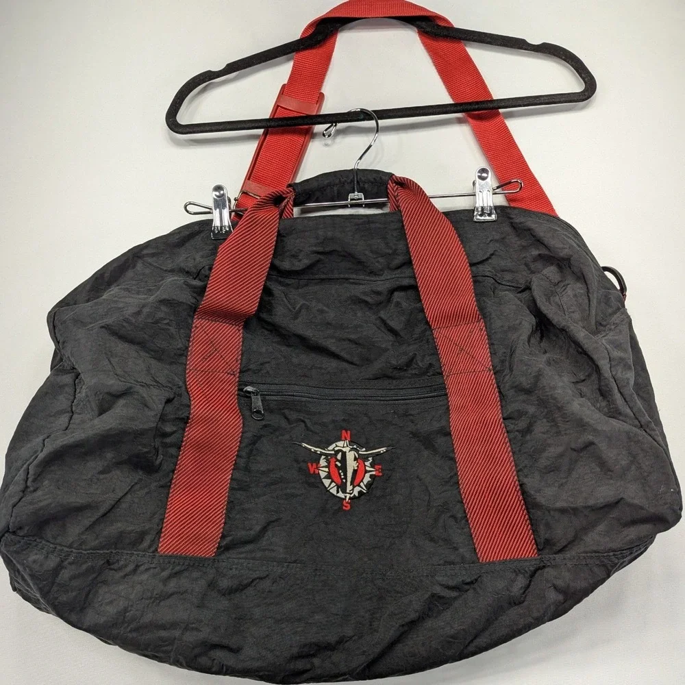 Black Duffel Bag with Red Straps Compass Bull Skull Logo Travel‎ Gym Carry-on