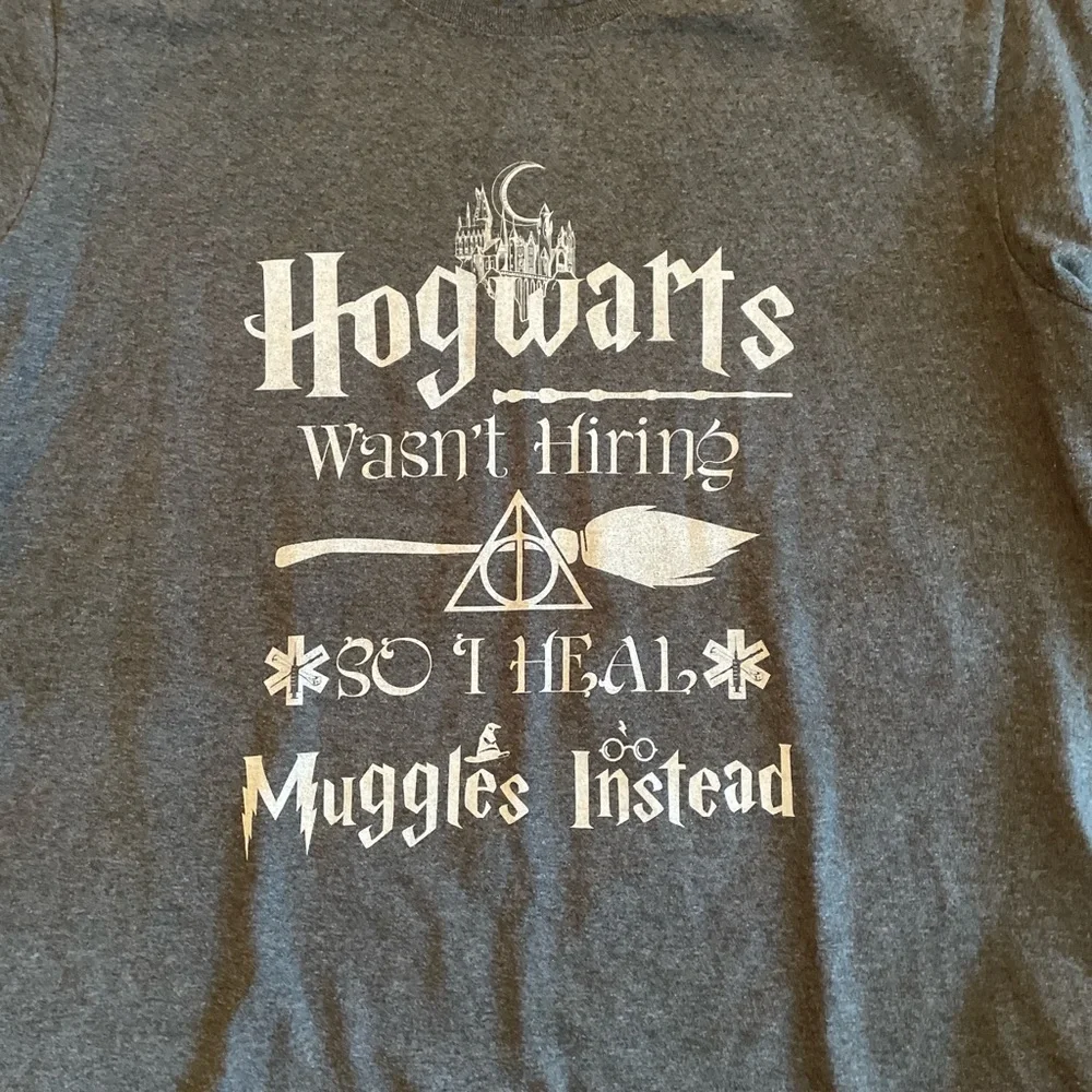 Gildan Gray Hogwarts Wasn't Hiring Graphic Tee