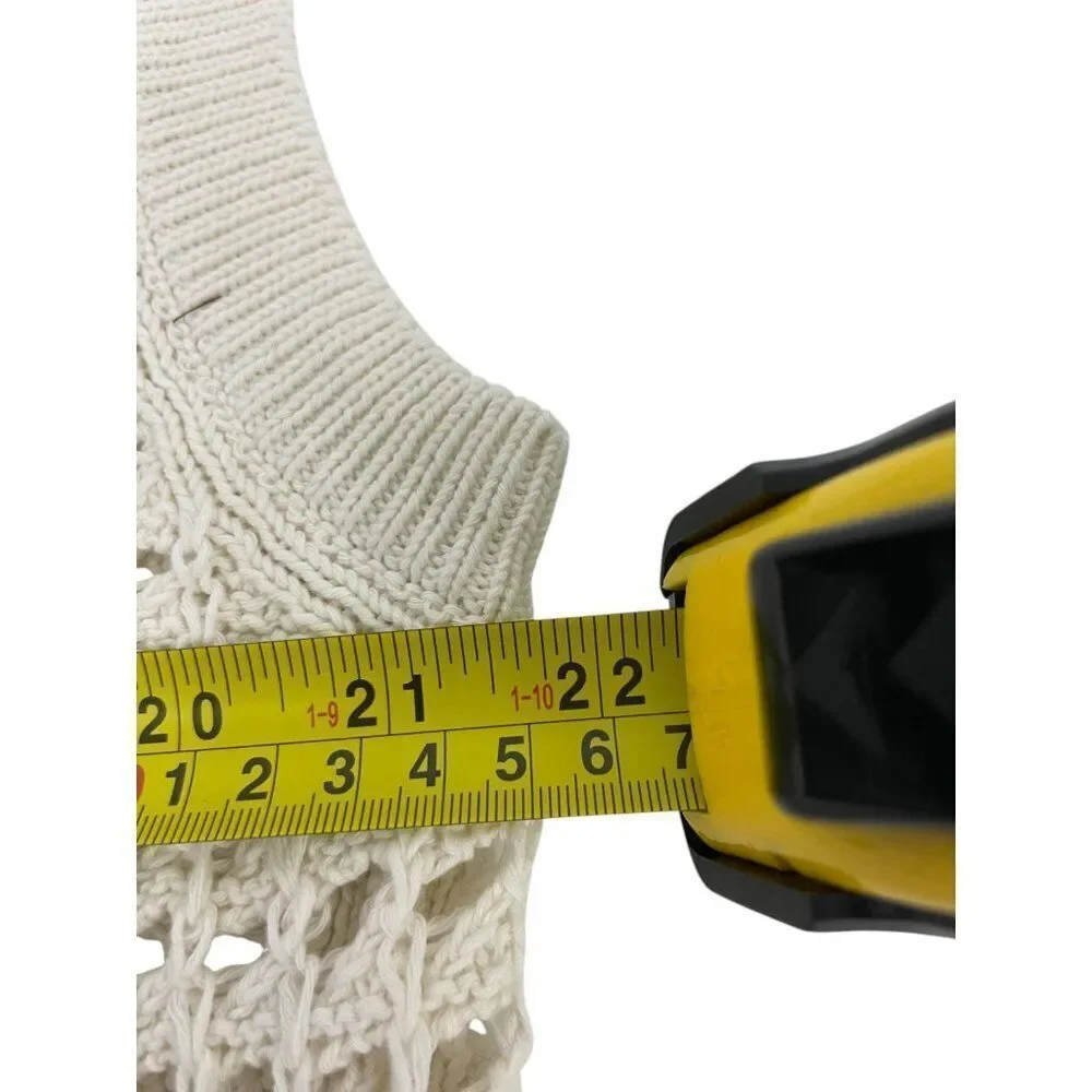 Zara Mens Cutwork Sweater Vest Size M Ivory Open Knit Crochet 1023/300 NWT