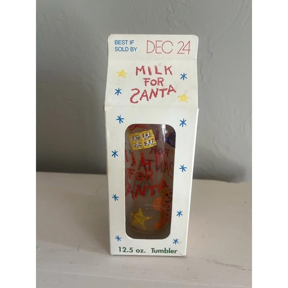 Milk for Santa Tumbler Glass Cup Vintage Anchor Hocking NEW Box Christmas 12 oz