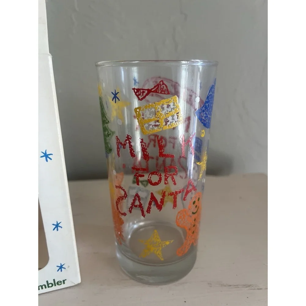 Milk for Santa Tumbler Glass Cup Vintage Anchor Hocking NEW Box Christmas 12 oz
