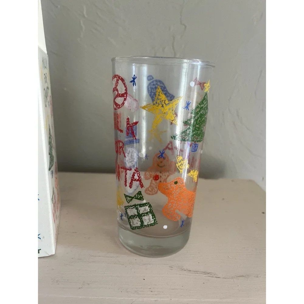 Milk for Santa Tumbler Glass Cup Vintage Anchor Hocking NEW Box Christmas 12 oz