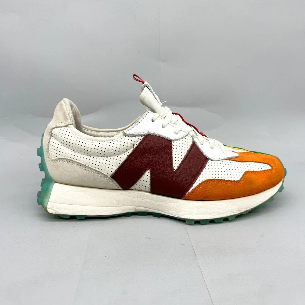 New Balance 327 Dejounte Murray Mens 11.5 Heat Up Sneakers White Orange Green