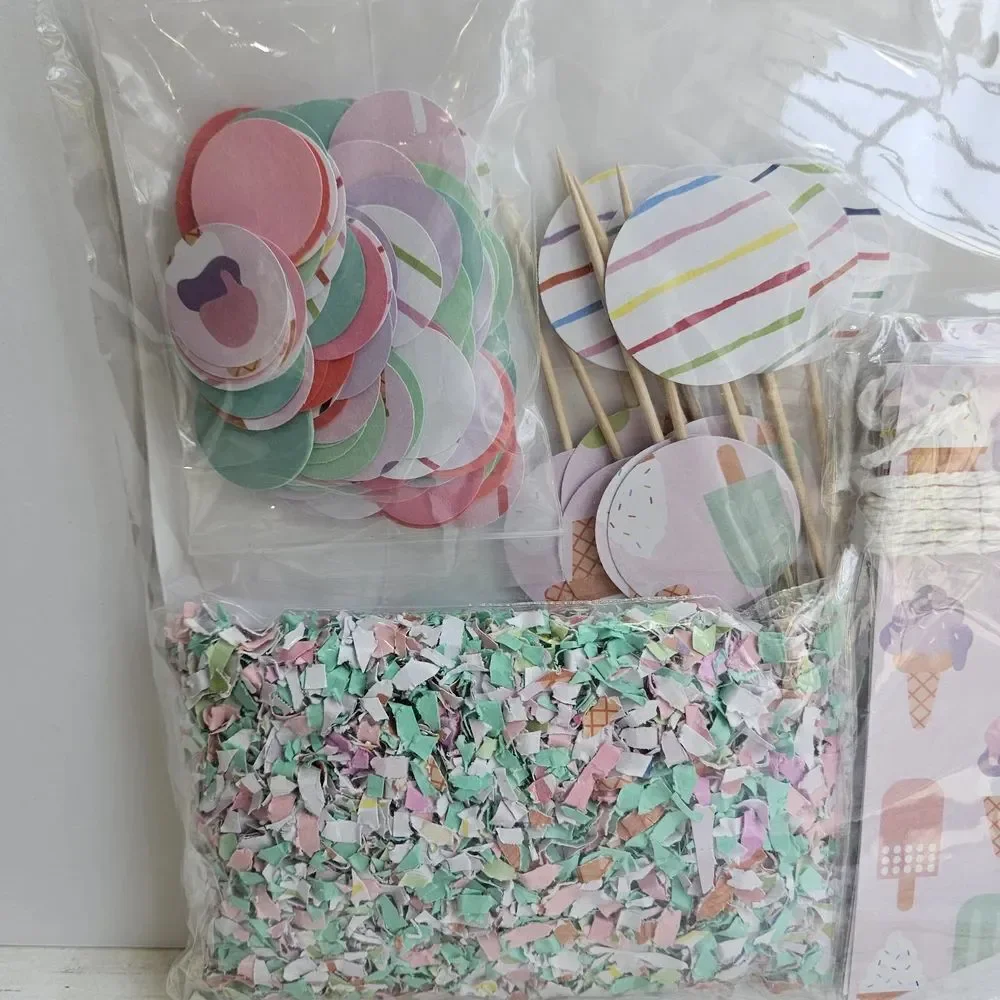 Pastel Ice Cream Party Decorations Set with Banners & Confetti