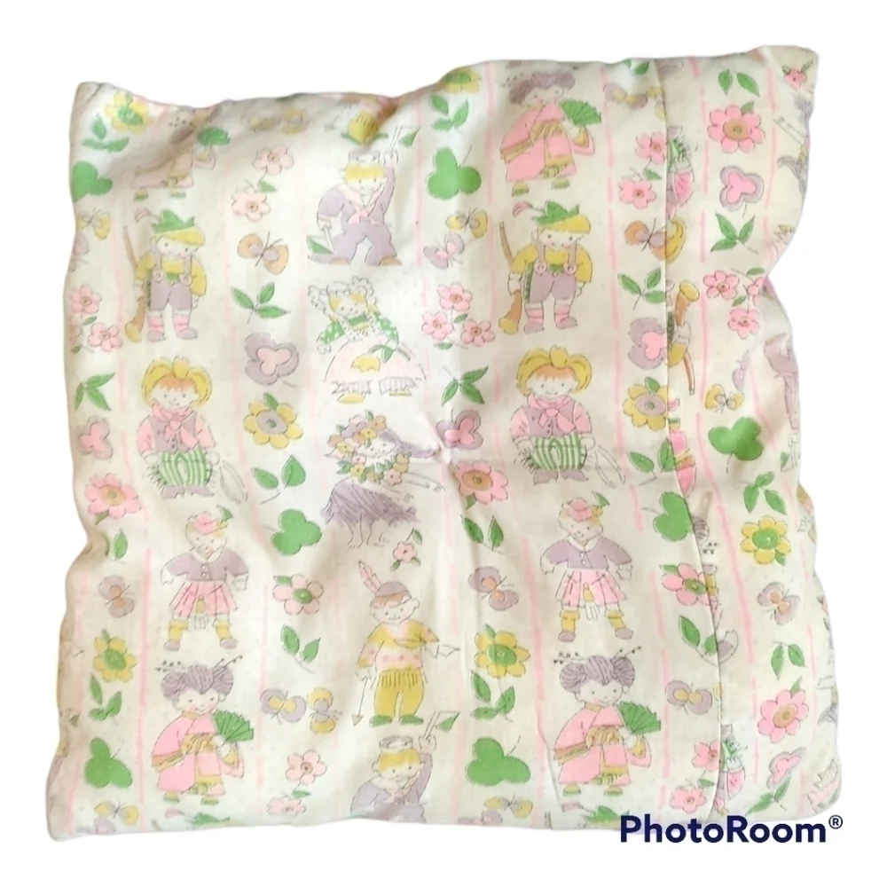 Vintage handmade child's quilt and matching pillow pink and print