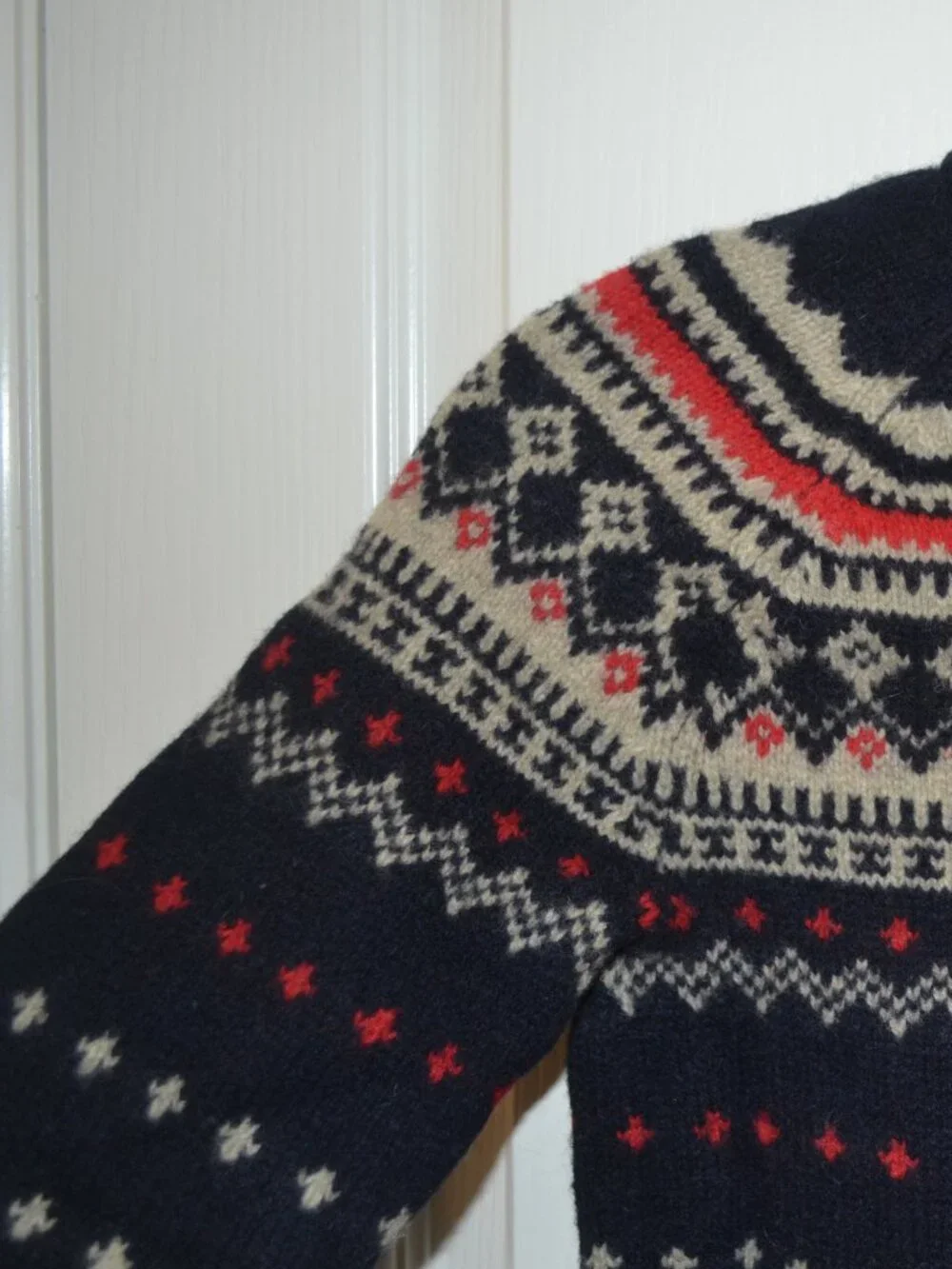 J.Crew Fair Isle Crew Neck Ski Sweater XS Navy Red Nordic Pattern Cozy