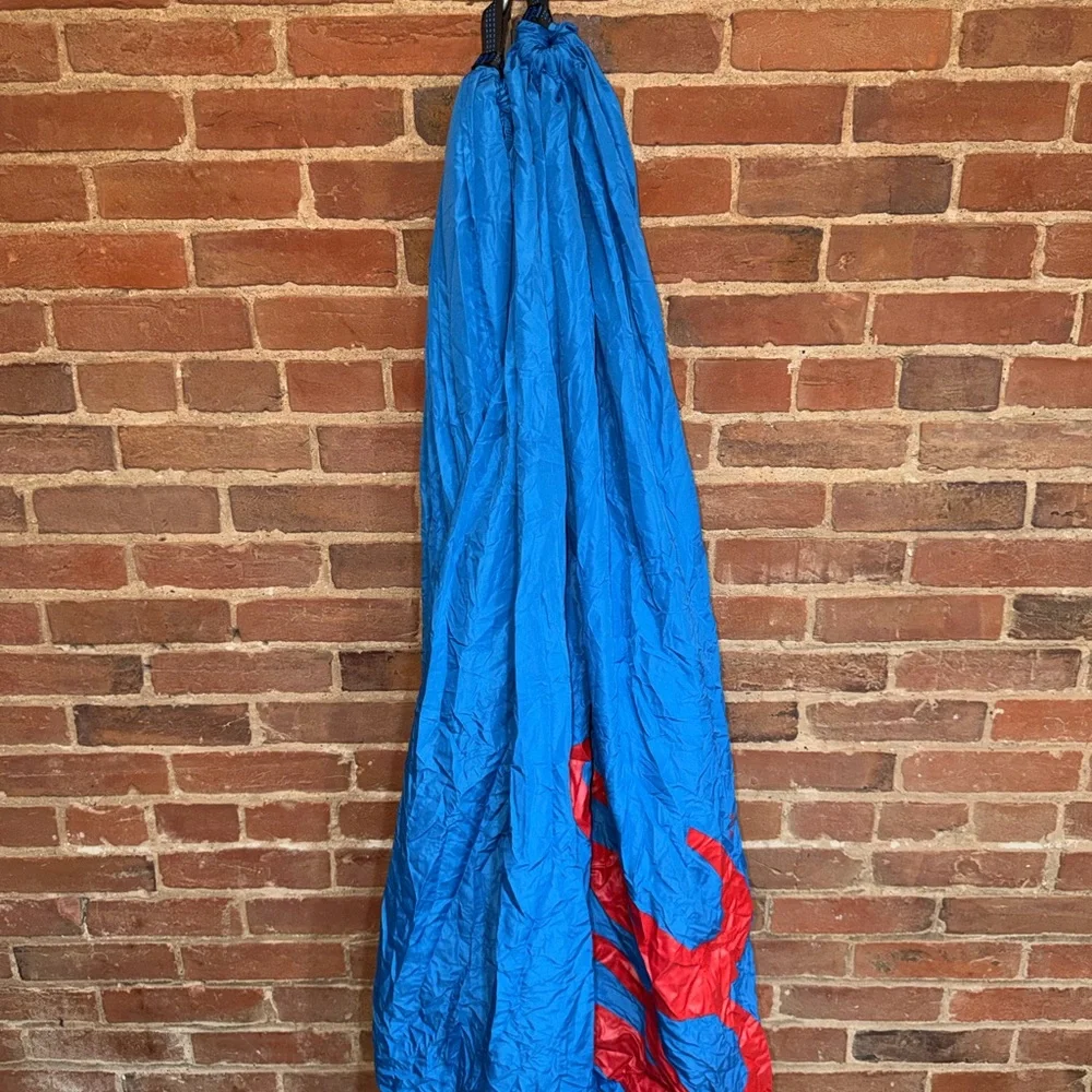 Blue Nylon Travel Hammock with Red Accents