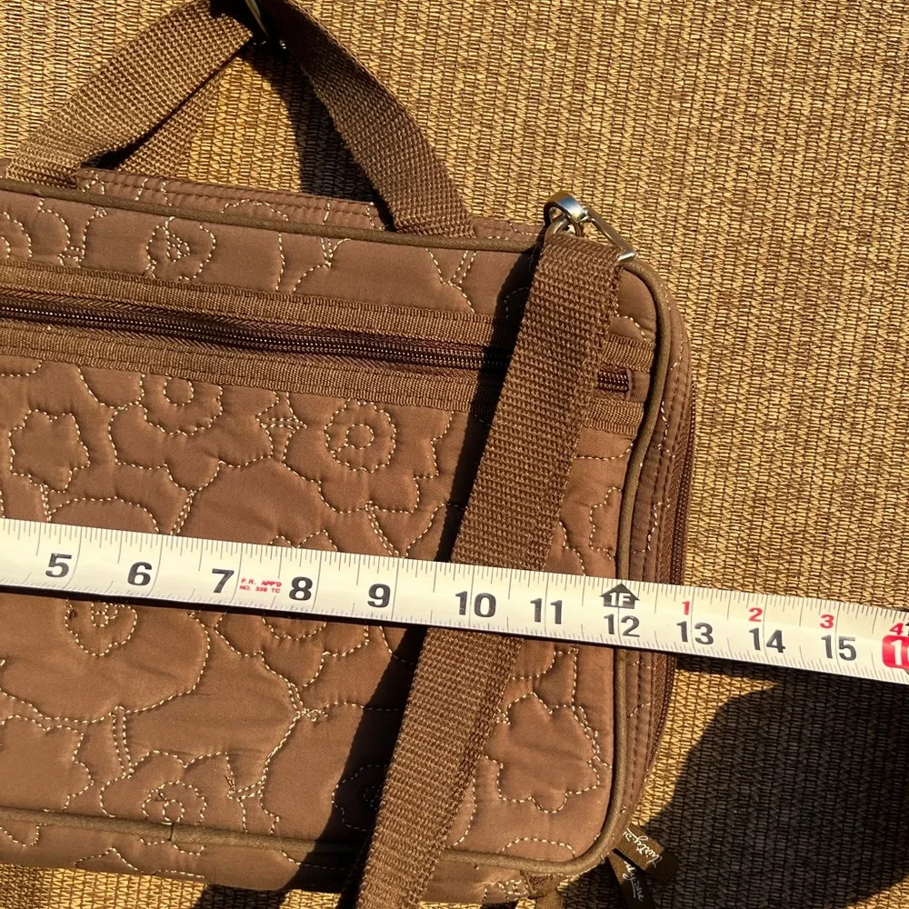 THIRTY ONE Brown Quilted Poppy Double Zip Cosmetic Bag Organizer Travel Handbag