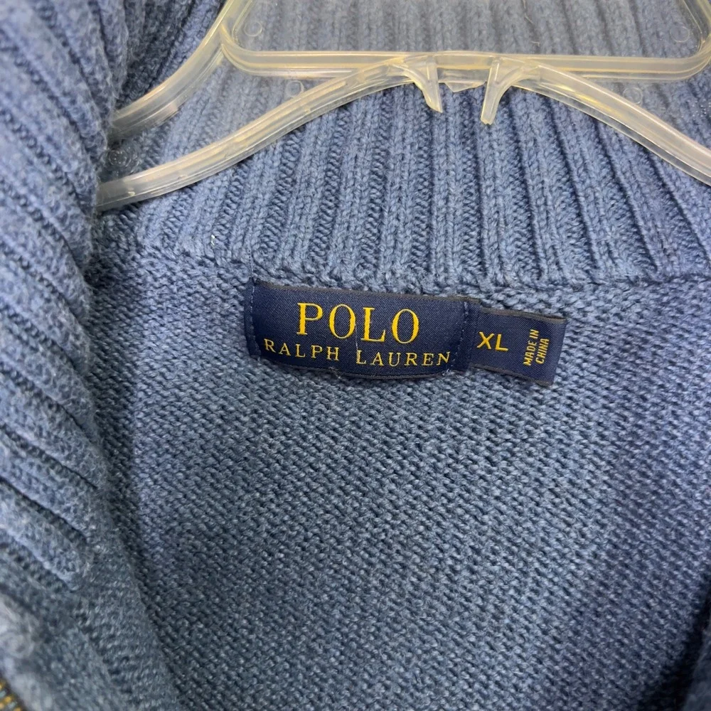 Polo Ralph Lauren Mens XL Blue Cotton Quarter Zip Mock Neck Sweater Red Pony