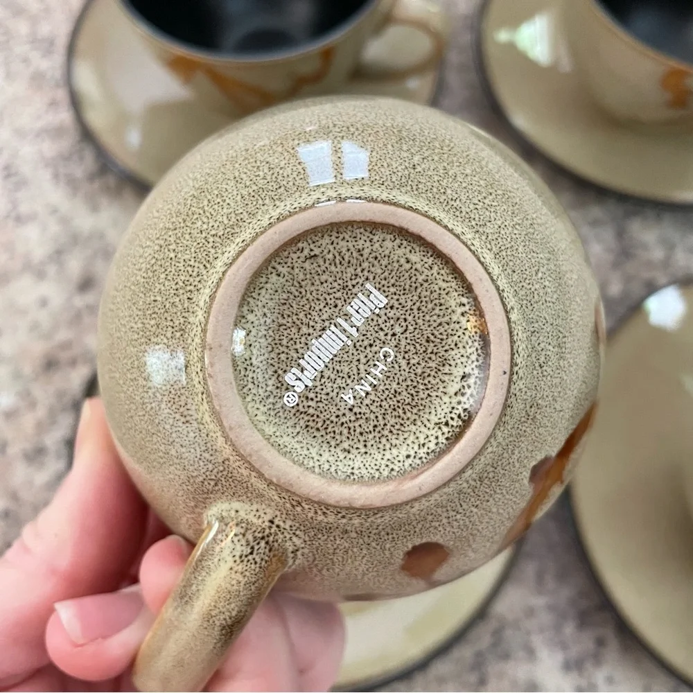 Pier 1 Imports Kioko Stoneware Tea Cups Set Hand‎ Painted Artsy Coffee
