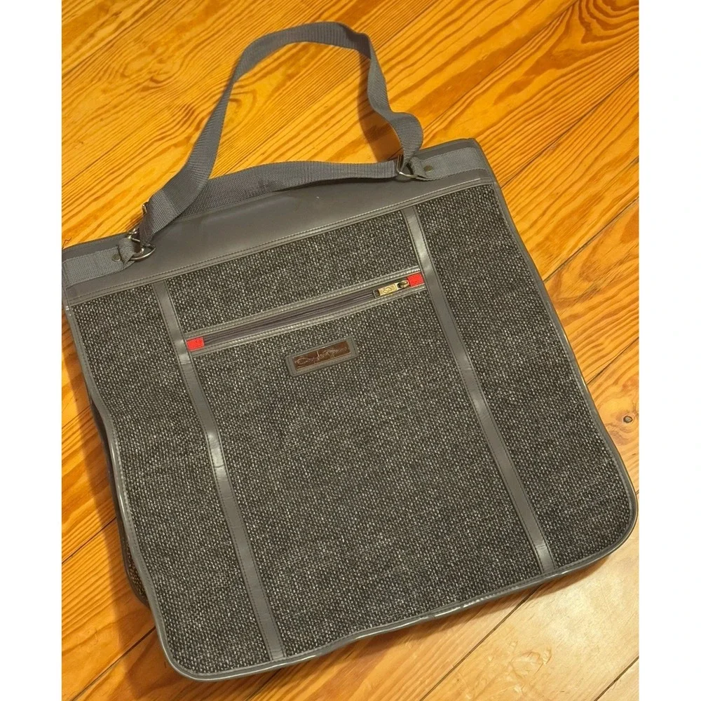 Vintage Oscar De La‎ Renta Gray Folding Tweed Garment Bag Designer Luggage